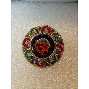 SOLD!!Gold Tone Flower Micro Mosaic Italy Brooch